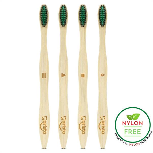 Arista Bamboo Toothbrush with Neem and Charcoal Activated Soft Bristles (4 Adult Bamboo Toothbrush)
